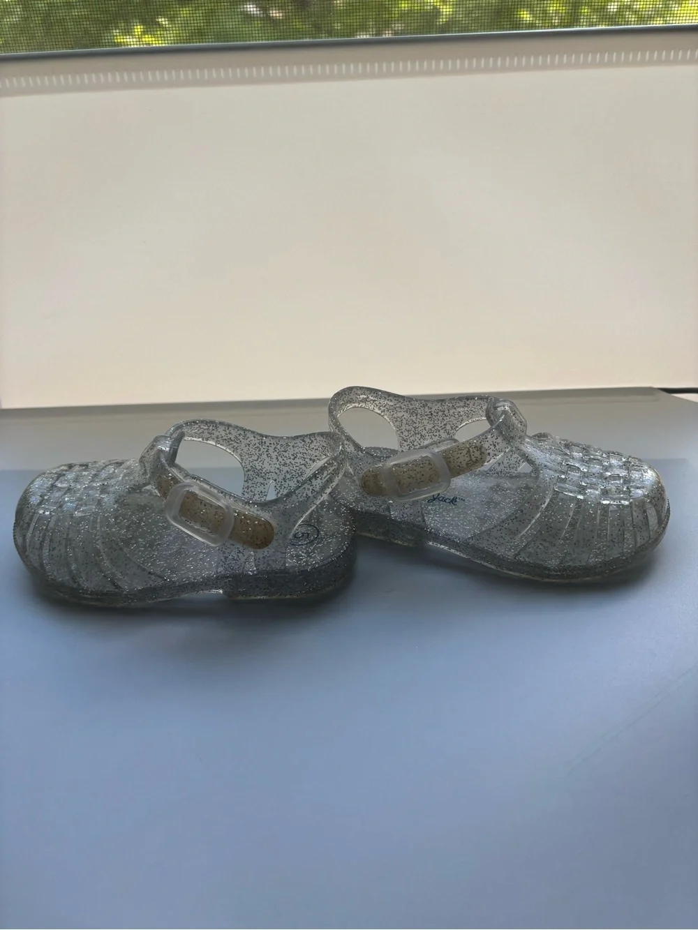 Kids Clear Glitter Jelly Sandals - Silver Sparkle